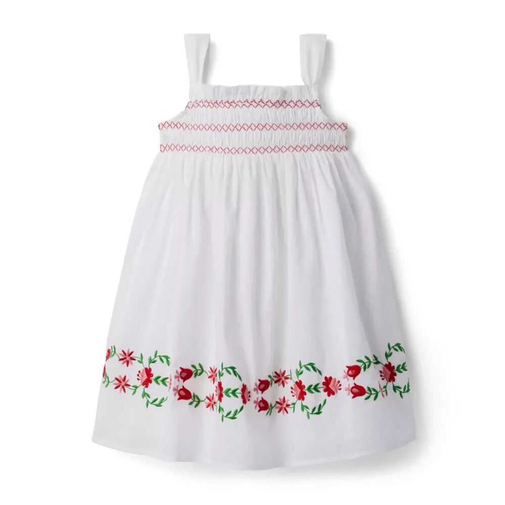 Janie and Jack Floral Cotton Embroidered Smocked Sundress size 6